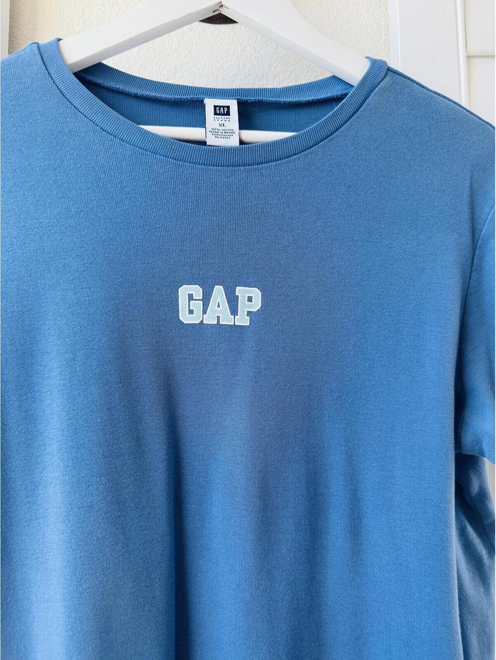 Gap Factory Blue Embroidered Logo Ribbed T-Shirt - Size XL